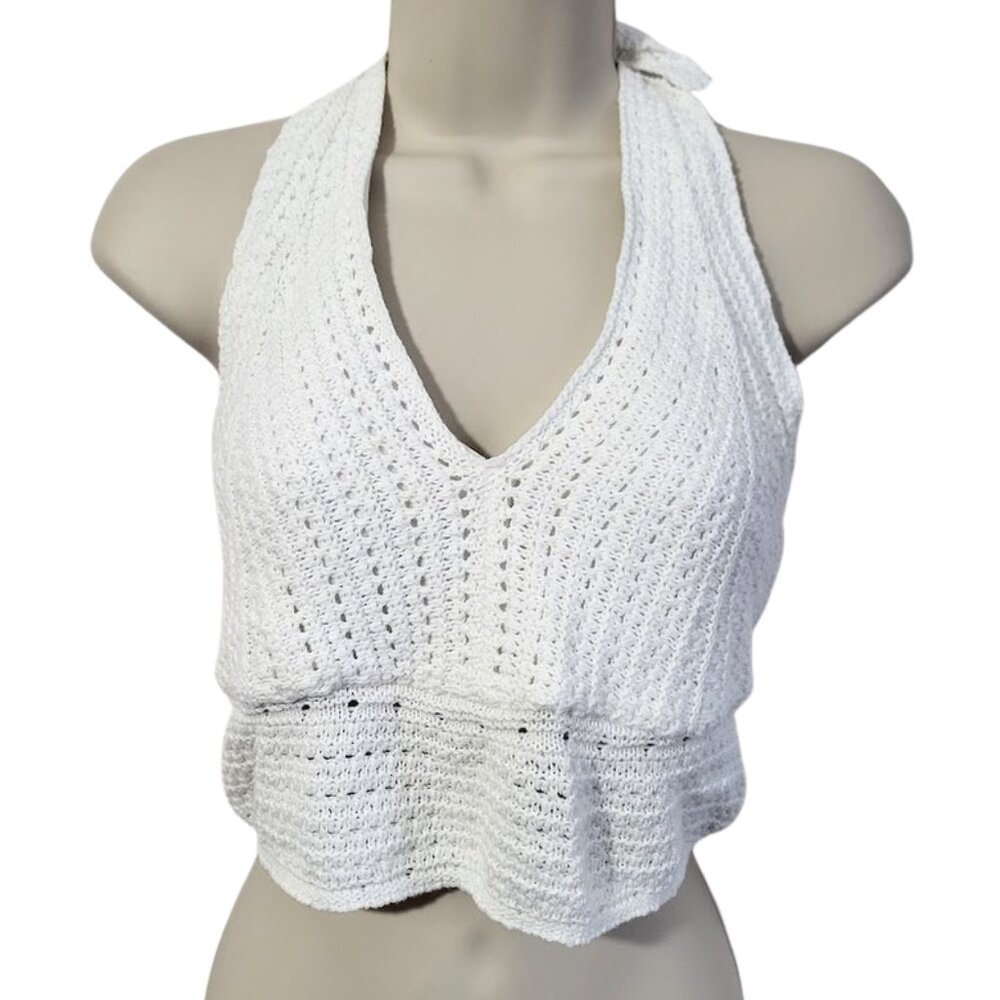 HOLLISTER White Crochet Summer Boho Halter Top - New With Tags Women's M